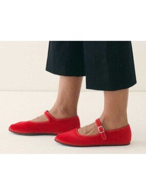 ViBi Venezia Red Velvet Mary Jane Flats Women IT 39 US 8.5 Made in Italy Cotton